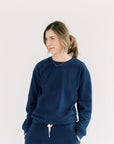 Ladies Fleece Crewneck in Navy