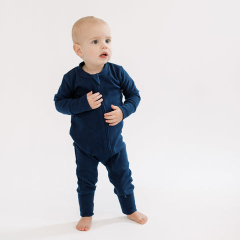 Organic Cotton Fleece Romper in Navy