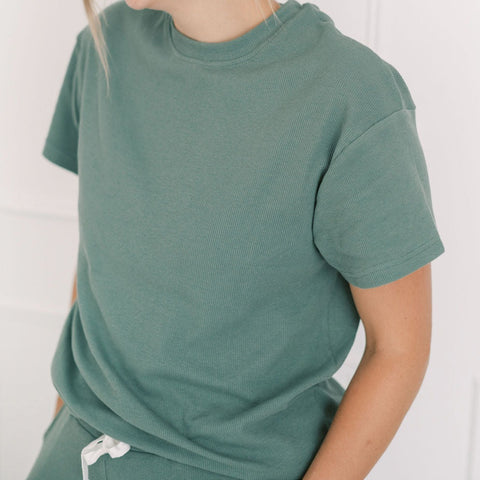 Ladies Ribbed Oversized T-Shirt in Moss