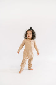 Organic Cotton Fleece Romper in Biscuit