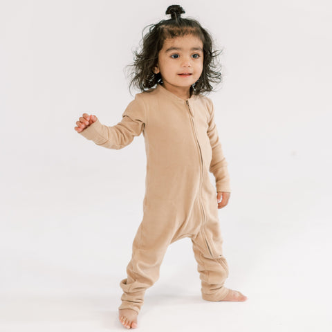 Organic Cotton Fleece Romper in Biscuit