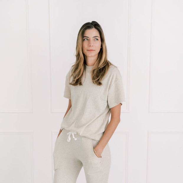 Ladies Ribbed Oversized T-Shirt in Oatmeal