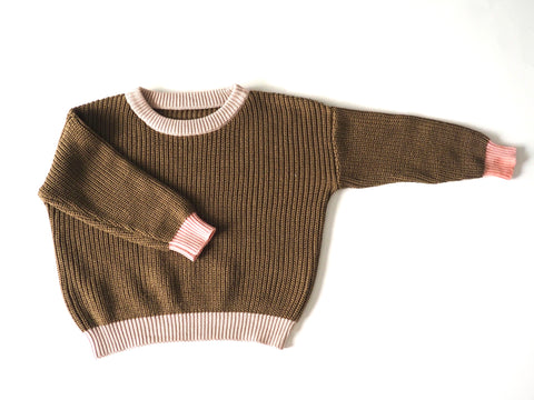 Colour Block Oversized Knit Sweater | Military Olive