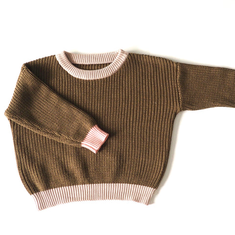 Colour Block Oversized Knit Sweater | Military Olive