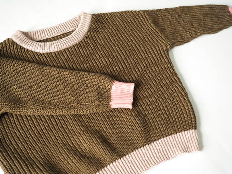 Colour Block Oversized Knit Sweater | Military Olive