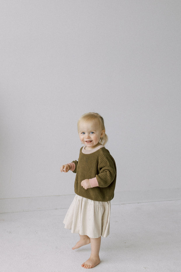 Colour Block Oversized Knit Sweater | Military Olive